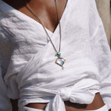 Free Spirit Turquoise & Pearl Diamond Necklace in 14K Yellow Gold Plated Sterling Silver
