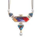 Forever Young Turquoise & Pearl Diamond Necklace in 14K Yellow Gold Plated Sterling Silver