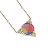 Sprinkle of Color Prehnite & Diamond Necklace with Pearls in 14K Yellow Gold Plated Sterling Silver
