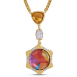 Girl on Fire Citrine & Diamond Mosaic Necklace in 14K Yellow Gold Plated Sterling Silver