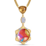 Girl on Fire Citrine & Diamond Mosaic Necklace in 14K Yellow Gold Plated Sterling Silver