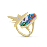 Bang Bang Half Star Diamond Mosaic Open Ring in 14K Yellow Gold Plated Sterling Silver