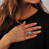 Bang Bang Half Star Diamond Mosaic Open Ring in 14K Yellow Gold Plated Sterling Silver