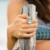Bang Bang Half Star Diamond Mosaic Open Ring in 14K Yellow Gold Plated Sterling Silver