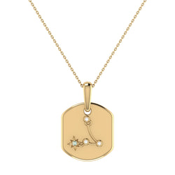Pisces Two Fish Aquamarine & Diamond Constellation Tag Pendant Necklace in 14K Yellow Gold