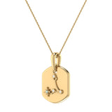 Pisces Two Fish Aquamarine & Diamond Constellation Tag Pendant Necklace in 14K Yellow Gold