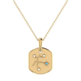 Sagittarius Archer Blue Topaz & Diamond Constellation Tag Pendant Necklace in 14K Yellow Gold