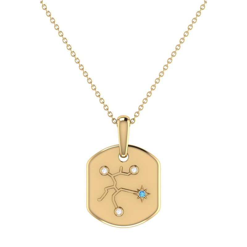 Sagittarius Archer Blue Topaz & Diamond Constellation Tag Pendant Necklace in 14K Yellow Gold