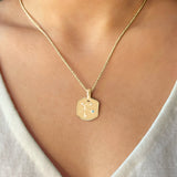 Sagittarius Archer Blue Topaz & Diamond Constellation Tag Pendant Necklace in 14K Yellow Gold