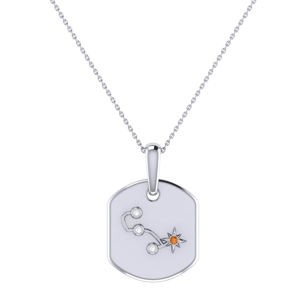 Scorpio Citrine & Diamond Constellation Tag Pendant Necklace in Sterling Silver