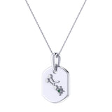 Taurus Bull Emerald & Diamond Constellation Tag Pendant Necklace in 14K White Gold