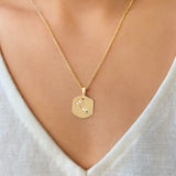 Taurus Bull Emerald & Diamond Constellation Tag Pendant Necklace in 14K Yellow Gold