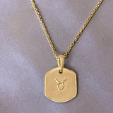 Taurus Bull Emerald & Diamond Constellation Tag Pendant Necklace in 14K Yellow Gold