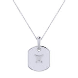 Gemini Twin Moonstone & Diamond Constellation Tag Pendant Necklace in 14K White Gold