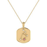 Libra Scales Pink Tourmaline & Diamond Constellation Tag Pendant Necklace in 14K Yellow Gold