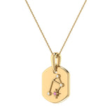 Libra Scales Pink Tourmaline & Diamond Constellation Tag Pendant Necklace in 14K Yellow Gold