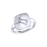 Gemini Twin Moonstone & Diamond Constellation Signet Ring in 14K White Gold
