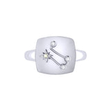 Gemini Twin Moonstone & Diamond Constellation Signet Ring in 14K White Gold