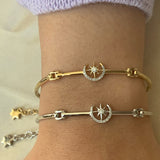 North Star Crescent Diamond Bangle in 14K Yellow Gold