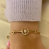 North Star Crescent Diamond Bangle in 14K Yellow Gold