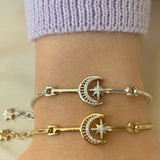 Nighttime Lovers Crescent Diamond Bangle in 14K Yellow Gold