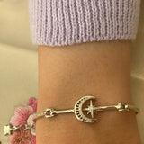 Nighttime Lovers Crescent Diamond Bangle in Sterling Silver