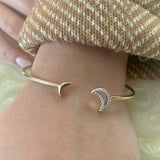 Date Night Double Crescent Adjustable Diamond Cuff in 14K Yellow Gold Vermeil on Sterling Silver