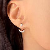 Starlit Crescent Diamond Stud Earrings in 14K White Gold