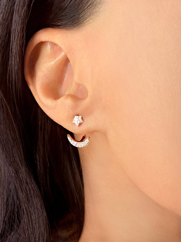 Starlit Crescent Diamond Stud Earrings in 14K White Gold