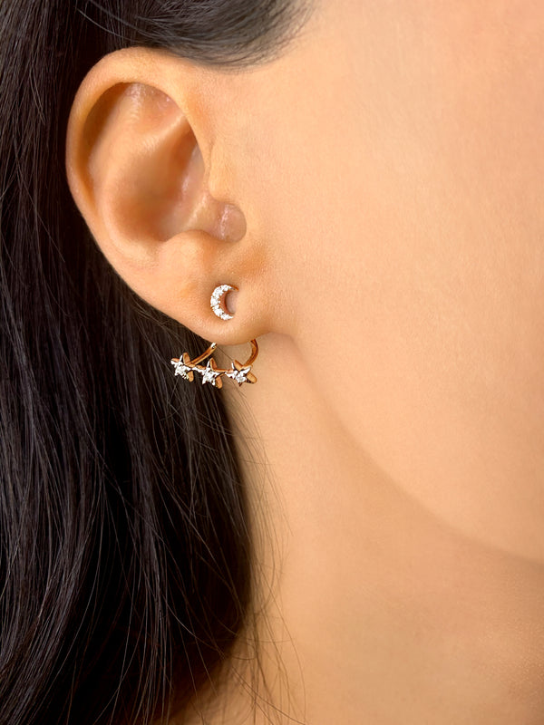 Star Trio Crescent Diamond Stud Earrings in Sterling Silver