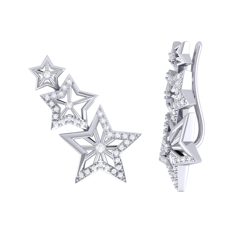 Starburst Diamond Ear Climbers in Sterling Silver