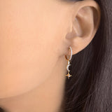 Starlit Crescent Diamond Hoop Earrings in 14K Yellow Gold