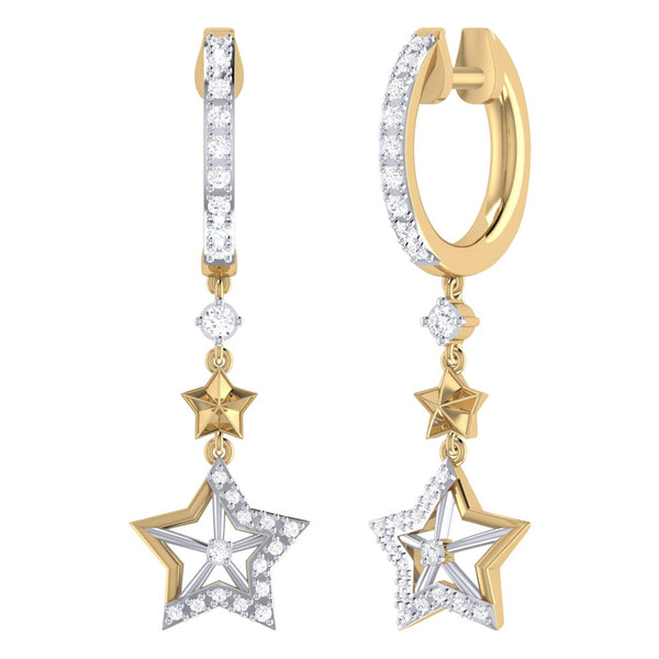 Little Star Lucky Star Diamond Hoop Earrings in 14K Yellow Gold