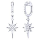 Twinkle Star Diamond Hoop Earrings in 14K White Gold