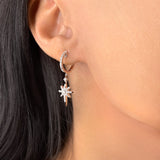 Twinkle Star Diamond Hoop Earrings in 14K White Gold
