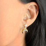 North Star Moon Crescent Diamond Earrings in 14K Yellow Gold Vermeil on Sterling Silver