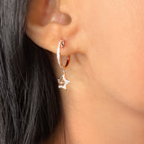 Lucky Star Diamond Hoop Earrings in 14K White Gold