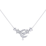 Star Cluster Moon Crescent Diamond Necklace in 14K White Gold