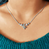 Star Cluster Moon Crescent Diamond Necklace in Sterling Silver