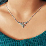 Star Cluster Moon Crescent Diamond Necklace in 14K White Gold