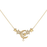 Star Cluster Moon Crescent Diamond Necklace in 14K Yellow Gold