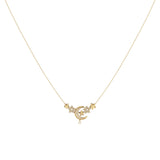 Star Cluster Moon Crescent Diamond Necklace in 14K Yellow Gold