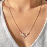 Star Cluster Moon Crescent Diamond Necklace in 14K Yellow Gold