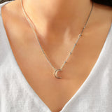 Starry Lane Moon Diamond Necklace in 14K White Gold