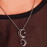 Twin Nights Crescent Diamond Necklace in 14K White Gold