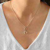 Twin Nights Crescent Diamond Necklace in 14K White Gold