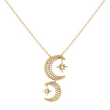 Twin Nights Crescent Diamond Necklace in 14K Yellow Gold