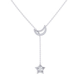 Shooting Star Moon Crescent Diamond Necklace in 14K White Gold
