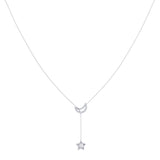 Shooting Star Moon Crescent Diamond Necklace in 14K White Gold