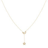 Shooting Star Moon Crescent Diamond Necklace in 14K Yellow Gold